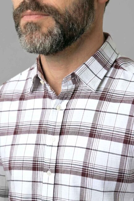 Regular Fit Ekoseli Kışlık Pamuk Bordo Erkek Gömlek - 3