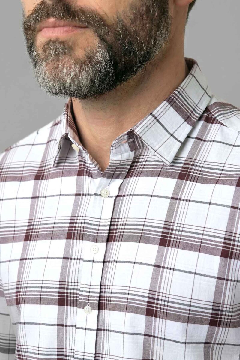 Regular Fit Ekoseli Kışlık Pamuk Bordo Erkek Gömlek - 3