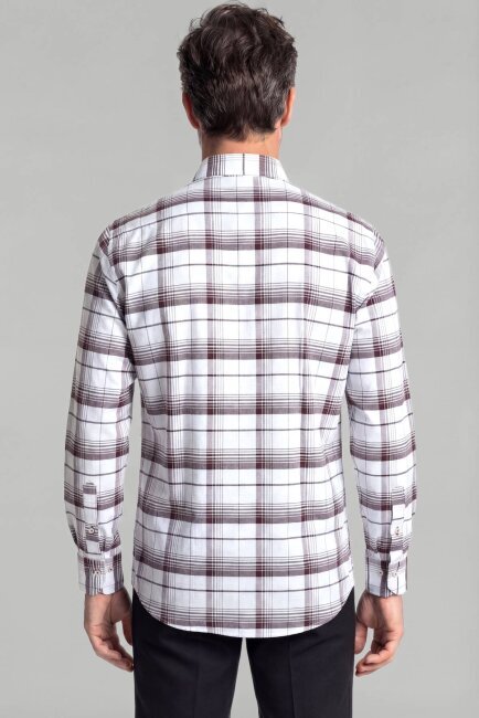 Regular Fit Ekoseli Kışlık Pamuk Bordo Erkek Gömlek - 2