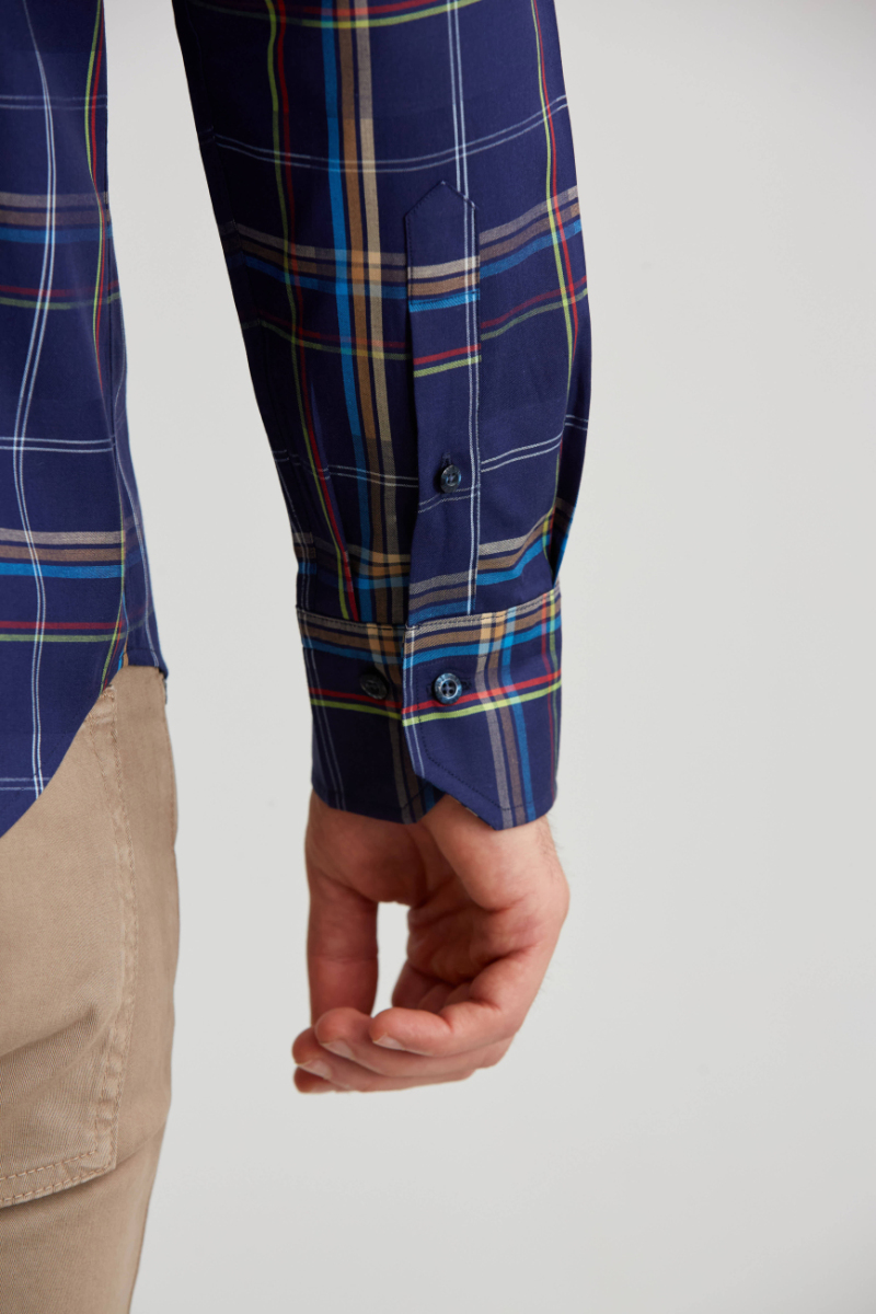 Regular Fit Ekoseli Lacivert Spor Erkek Gömlek - 3