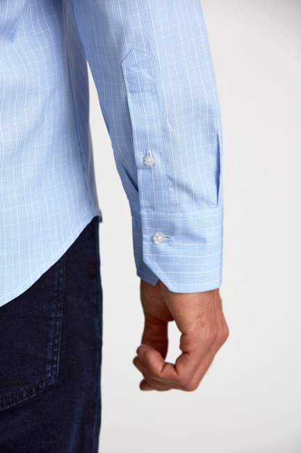 Regular Fit Ekoseli Mavi Klasik Erkek Gömlek - 3