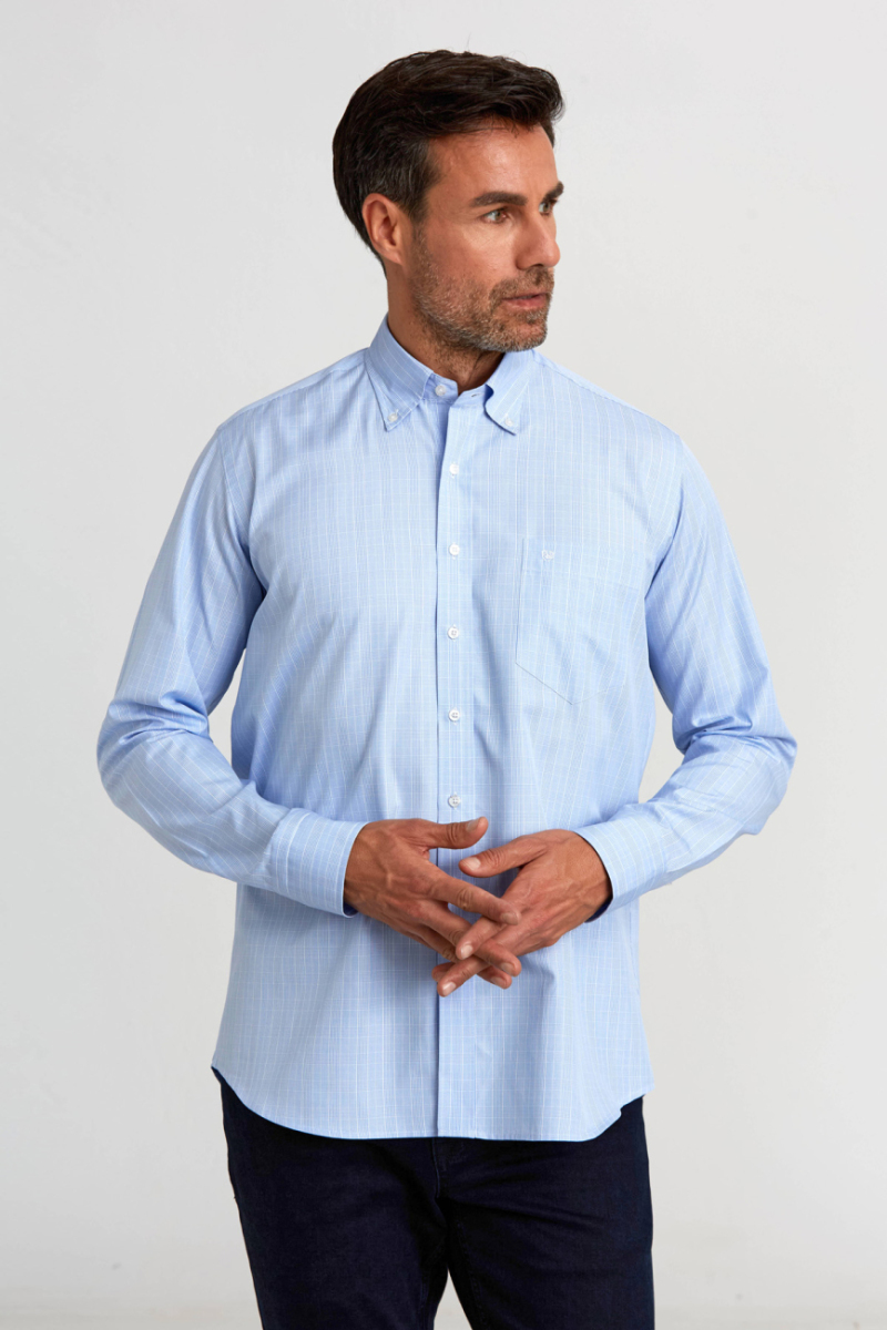Regular Fit Plaid Blue Men's Shirt
