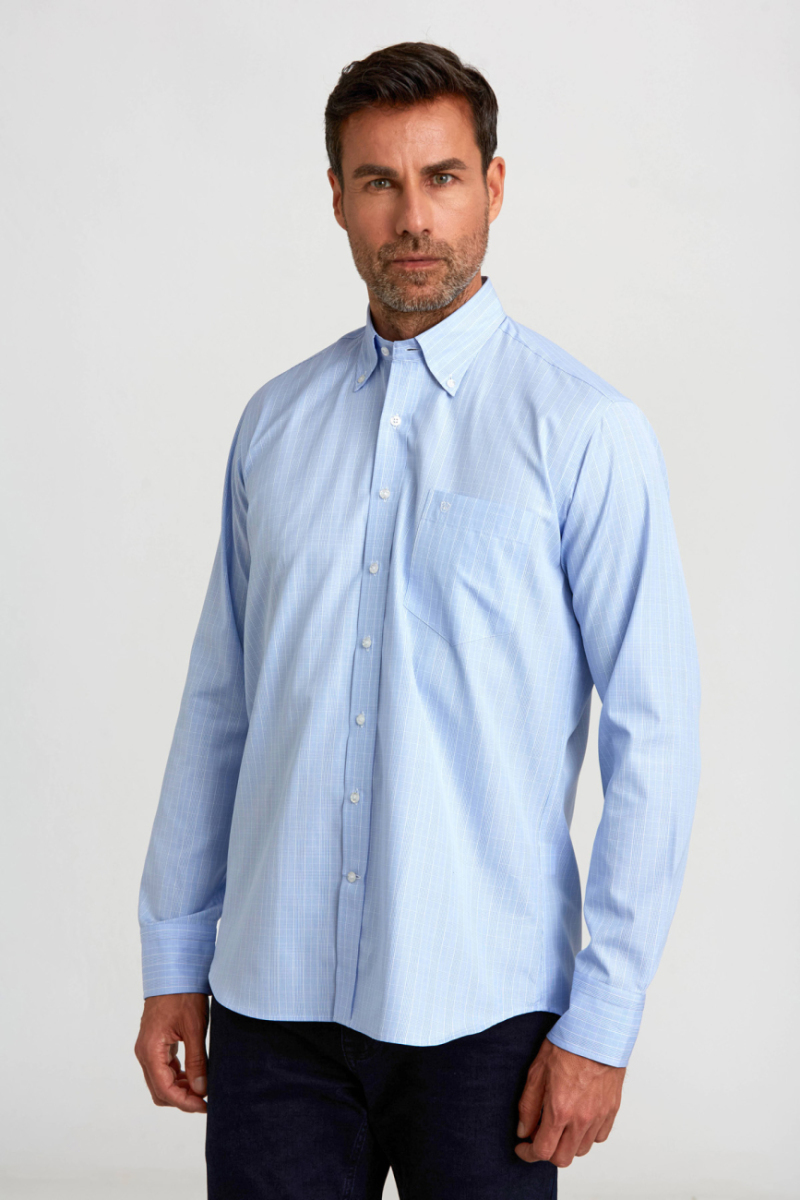 Regular Fit Ekoseli Mavi Klasik Erkek Gömlek - 5