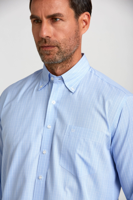 Regular Fit Ekoseli Mavi Klasik Erkek Gömlek - 4