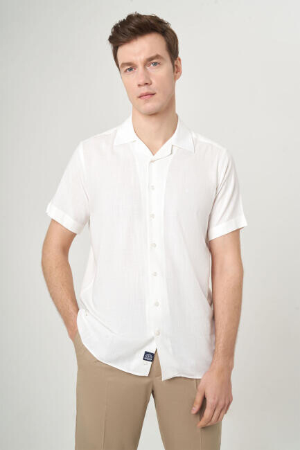 Regular Fit Ekru Renk Kısa Kollu Erkek Gömlek - 1