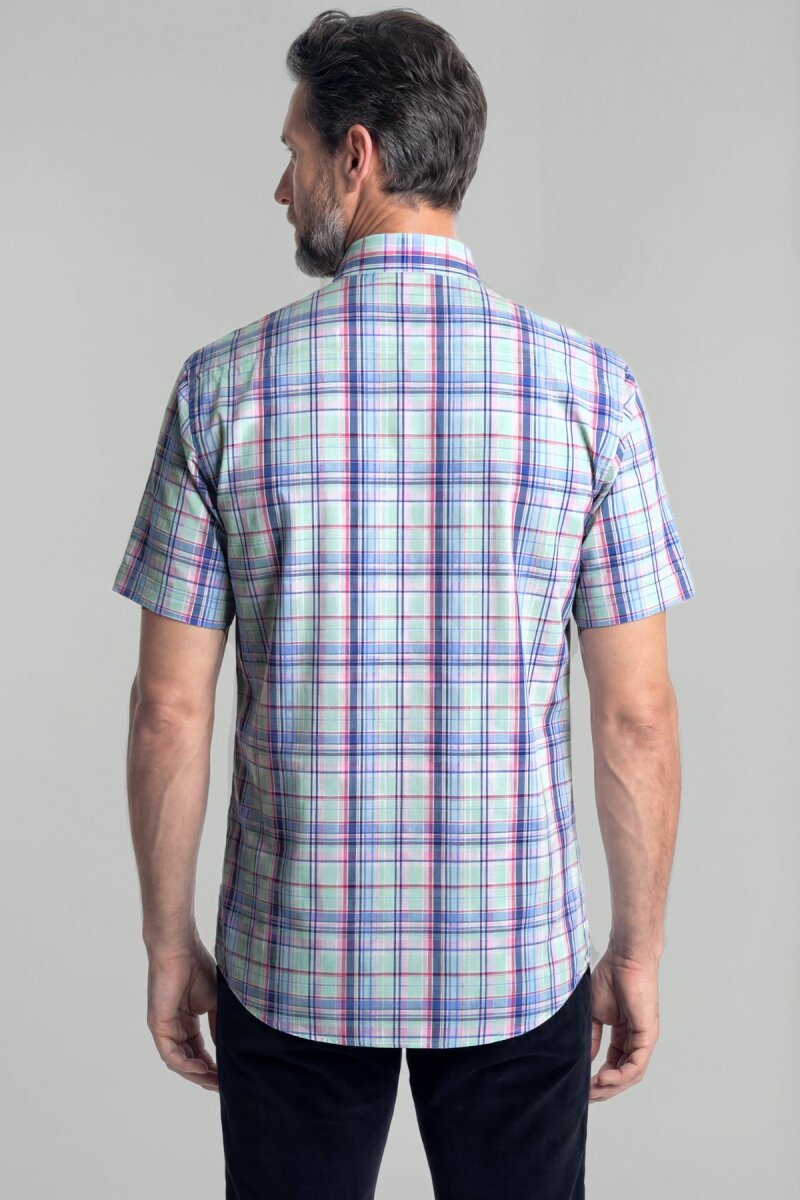 Regular Fit Erkek Kısa Kol Pamuk Yeşil Gömlek - 2