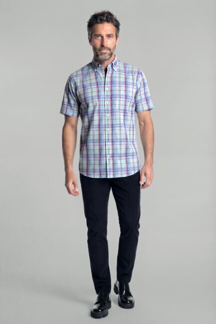 Regular Fit Erkek Kısa Kol Pamuk Yeşil Gömlek - 3