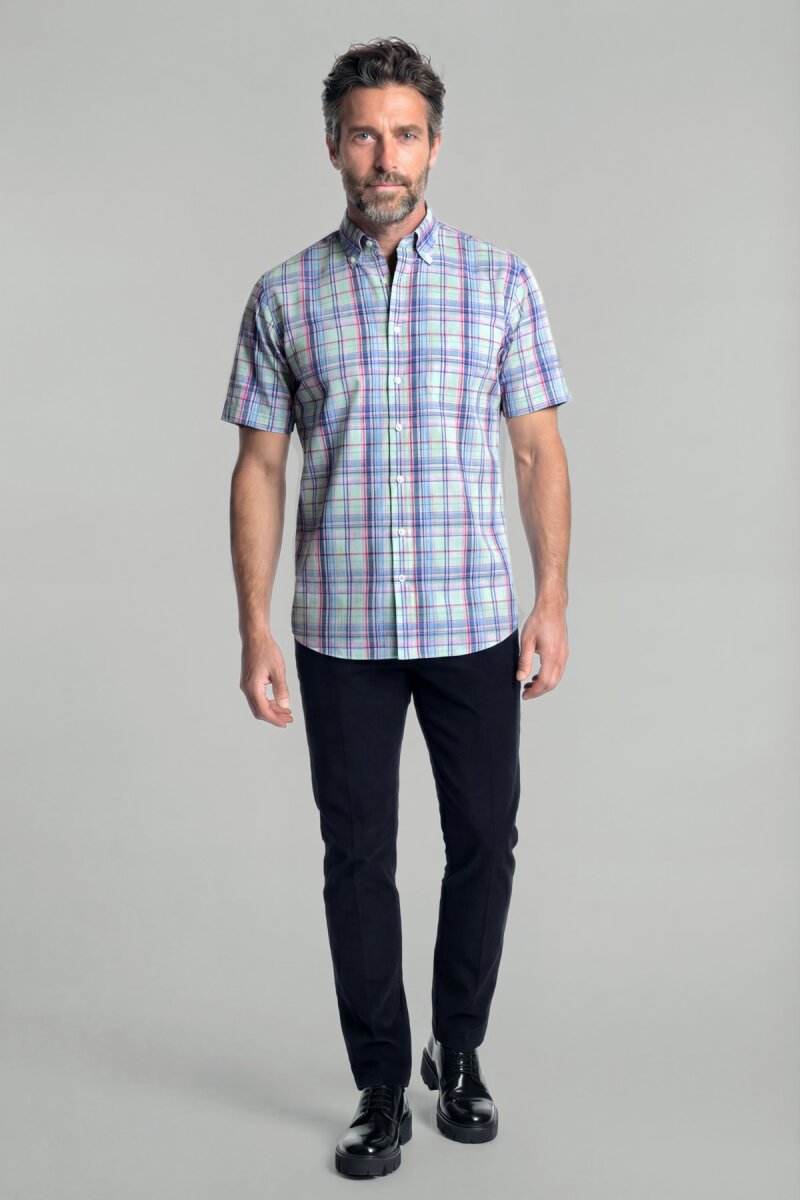 Regular Fit Erkek Kısa Kol Pamuk Yeşil Gömlek - 3