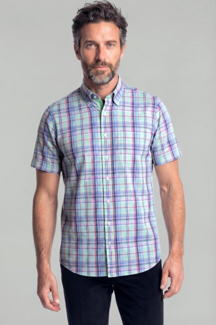 Regular Fit Erkek Kısa Kol Pamuk Yeşil Gömlek