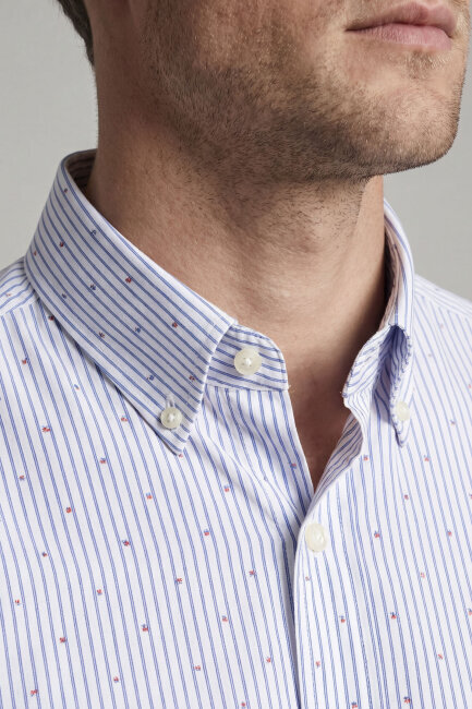 Regular Fit Erkek Kısa Kol Paşa Yaka Cepsiz Pamuk Lacivert Gömlek - 3