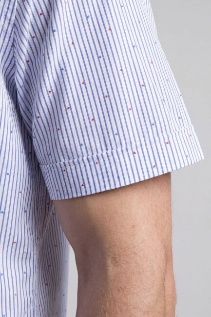 Regular Fit Erkek Kısa Kol Paşa Yaka Cepsiz Pamuk Lacivert Gömlek - 4