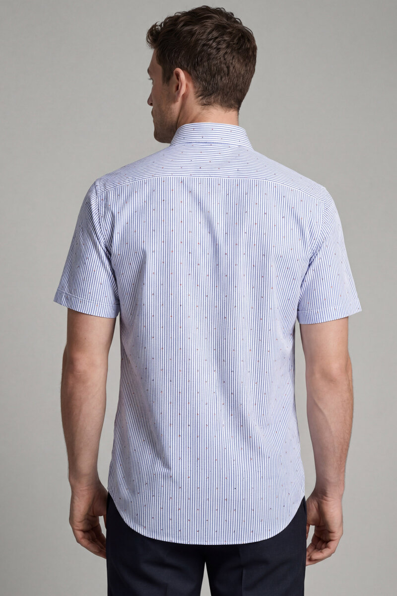 Regular Fit Erkek Kısa Kol Paşa Yaka Cepsiz Pamuk Lacivert Gömlek - 2