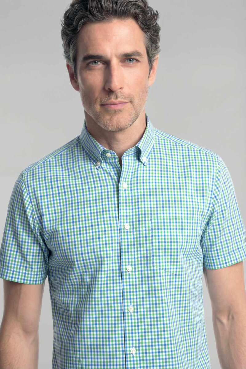 Regular Fit Erkek Kısa Kol Paşa Yaka Pamuk Yeşil Gömlek - 3