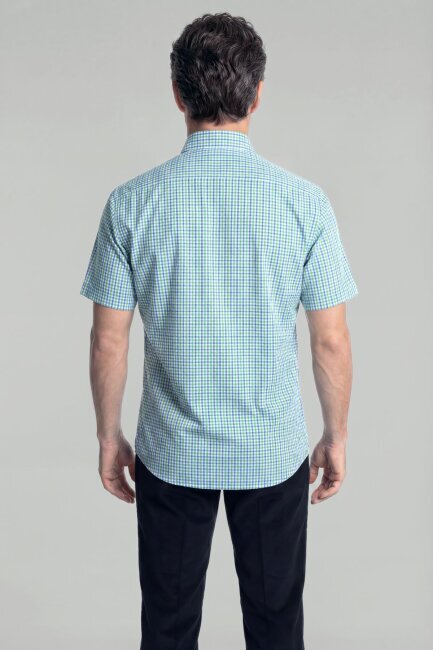 Regular Fit Erkek Kısa Kol Paşa Yaka Pamuk Yeşil Gömlek - 2