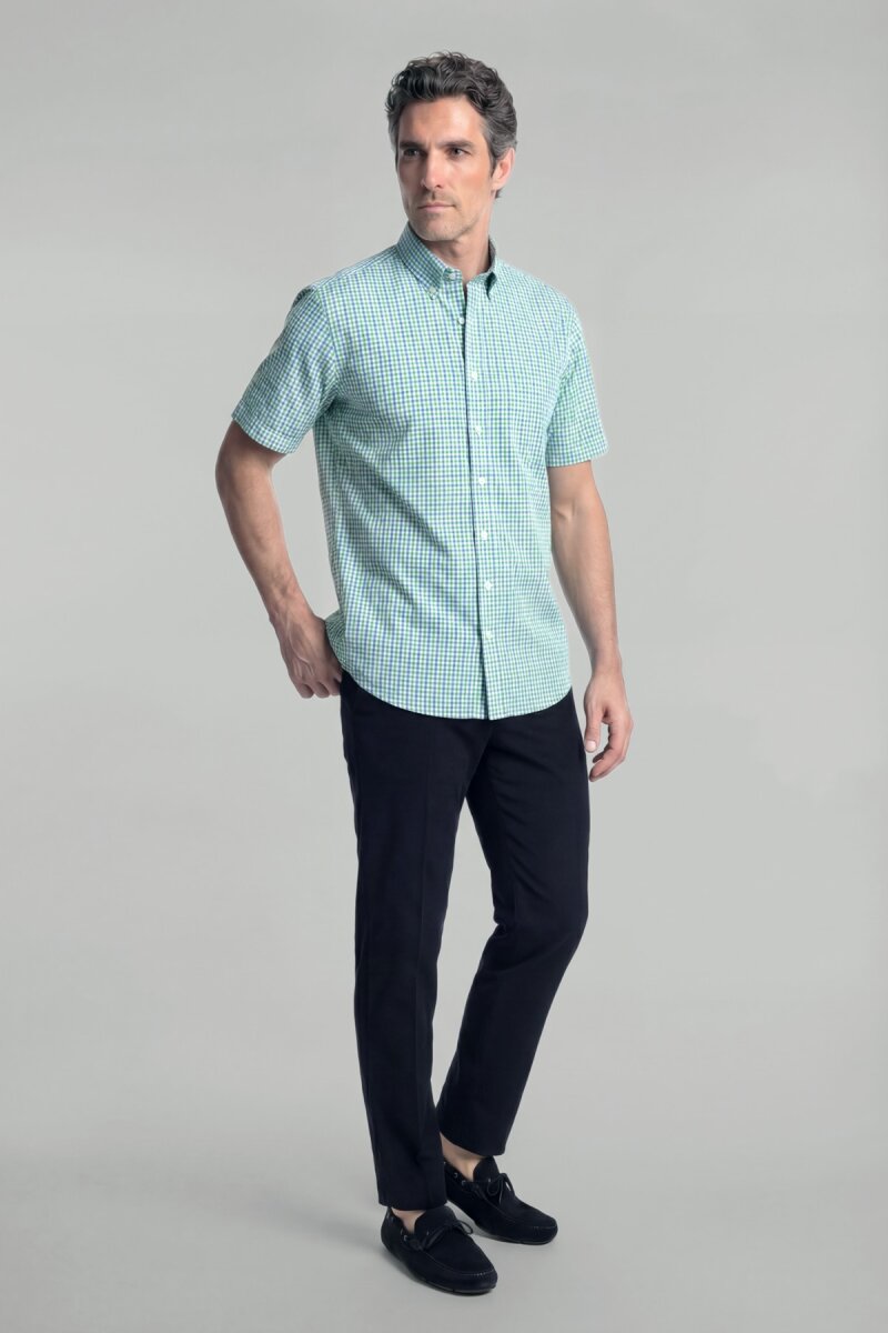 Regular Fit Erkek Kısa Kol Paşa Yaka Pamuk Yeşil Gömlek - 4