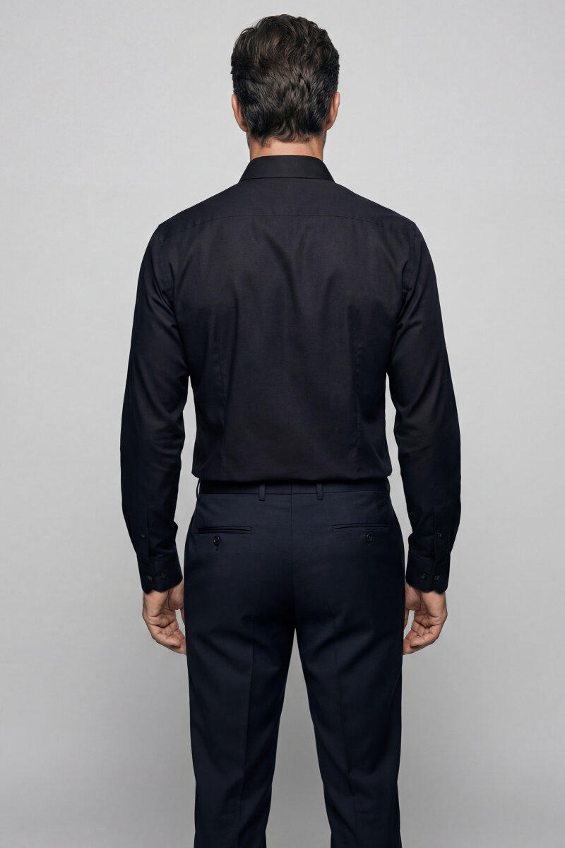 Regular Fit Erkek Klasik Yaka Cepsiz Pamuk Siyah Gömlek - 2