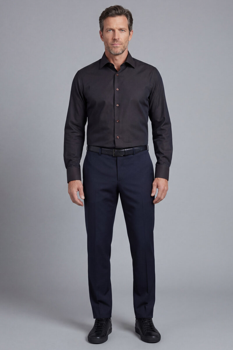 Regular Fit Erkek Klasik Yaka Cepsiz Pamuk Siyah Gömlek - 3