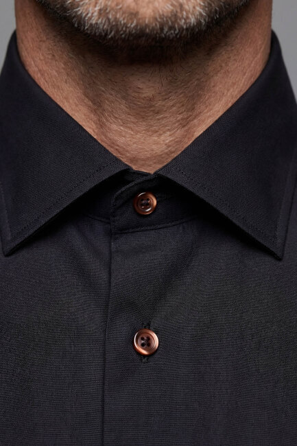 Regular Fit Erkek Klasik Yaka Cepsiz Pamuk Siyah Gömlek - 4
