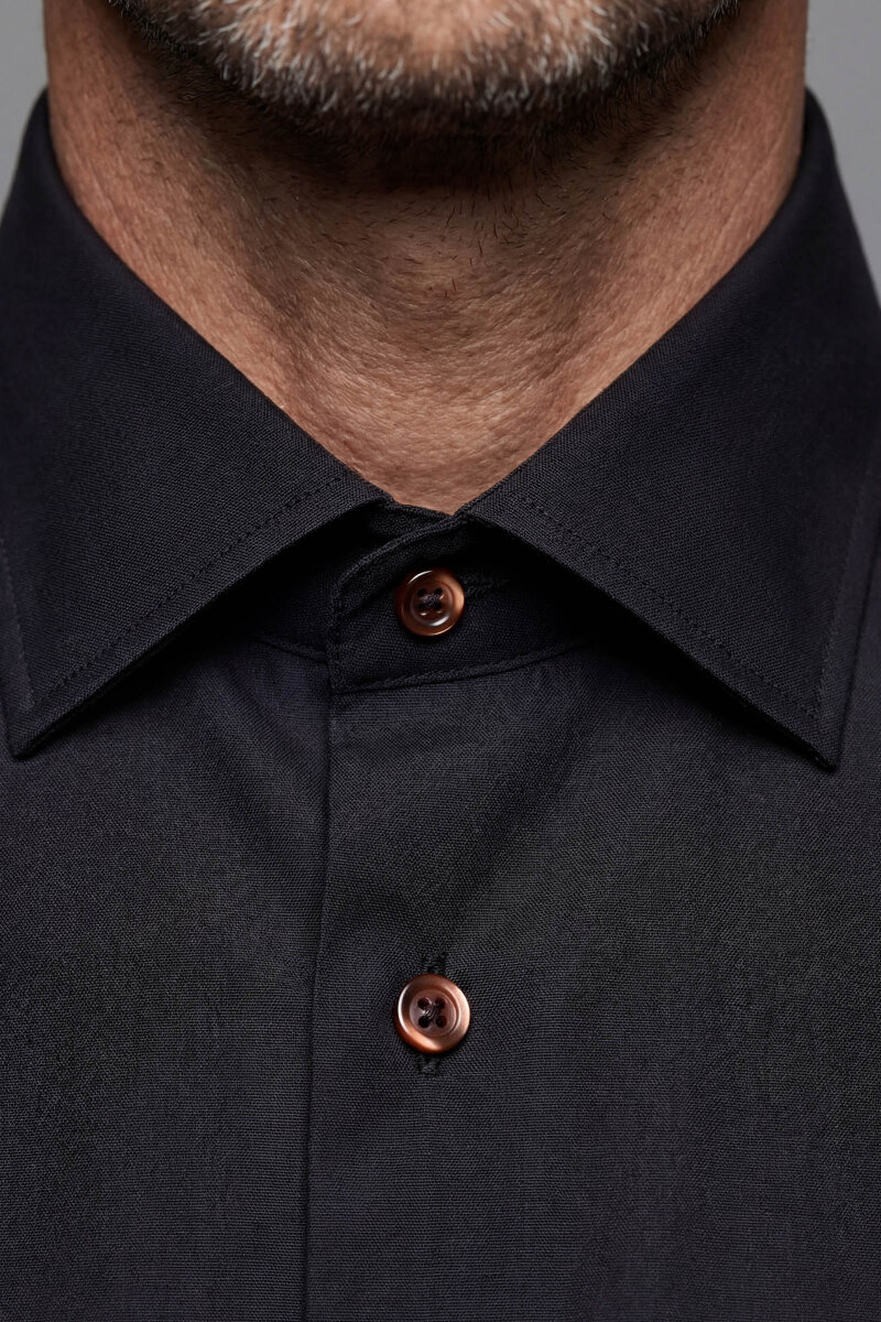 Regular Fit Erkek Klasik Yaka Cepsiz Pamuk Siyah Gömlek - 4