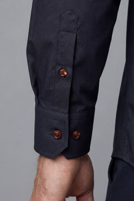 Regular Fit Erkek Klasik Yaka Cepsiz Pamuk Siyah Gömlek - 5