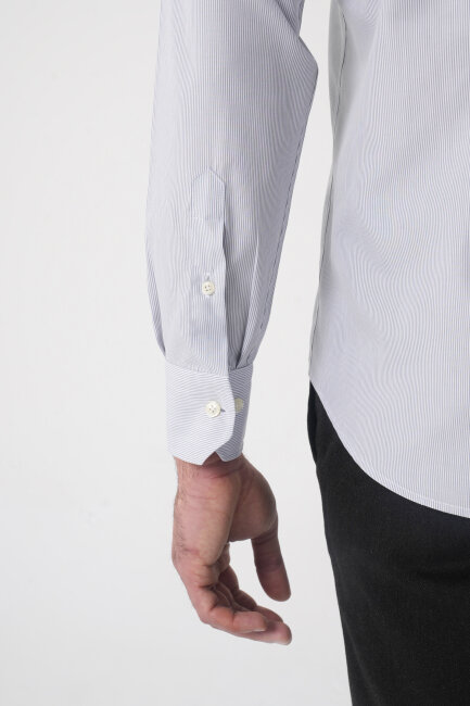 Regular Fit Erkek Napoli Yaka Uzun Kol Cepsiz Pamuk Gri Gömlek - 6