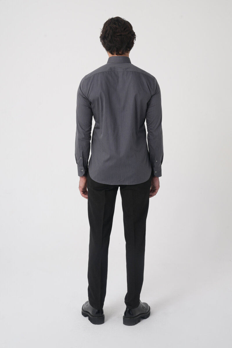 Regular Fit Erkek Uzun Kol Cepsiz Pamuk Antrasit Gömlek - 7