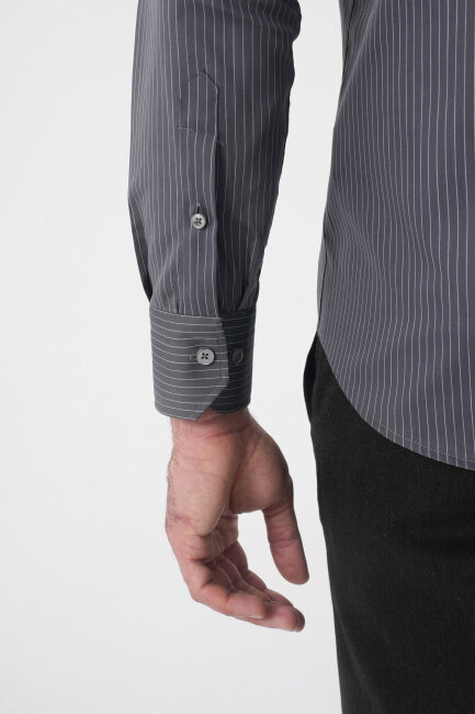 Regular Fit Erkek Uzun Kol Cepsiz Pamuk Antrasit Gömlek - 8