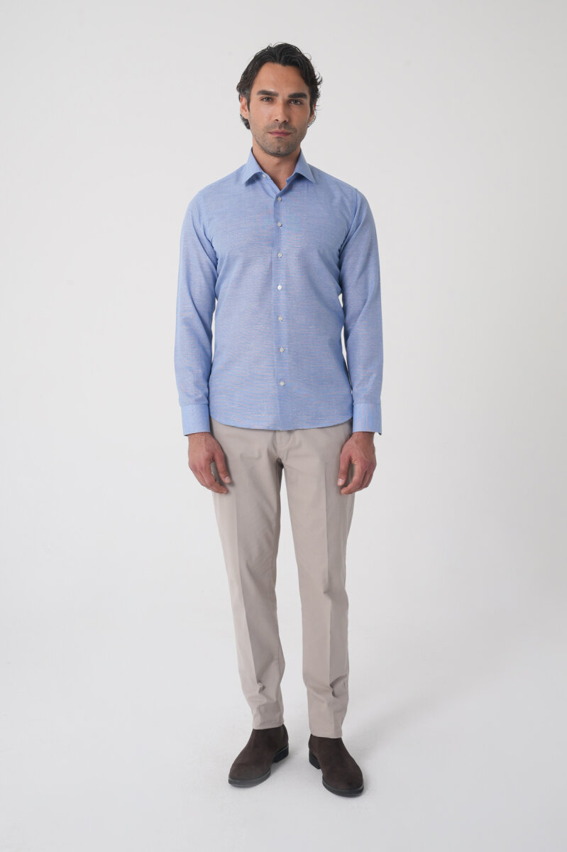 Regular Fit Erkek Uzun Kol Cepsiz Pamuk Mavi Gömlek - 2