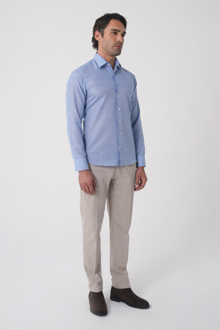 Regular Fit Erkek Uzun Kol Cepsiz Pamuk Mavi Gömlek - 3