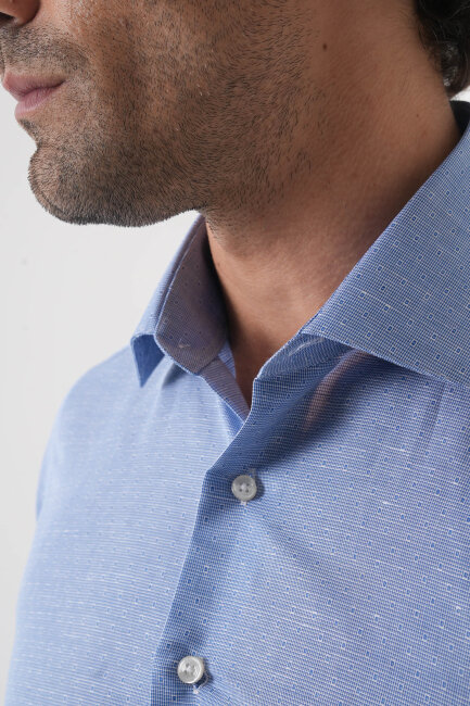 Regular Fit Erkek Uzun Kol Cepsiz Pamuk Mavi Gömlek - 5
