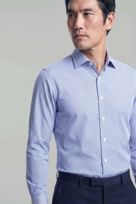 Regular Fit Erkek Uzun Kol Klasik A Yaka Pamuk Mavi Gömlek - 3