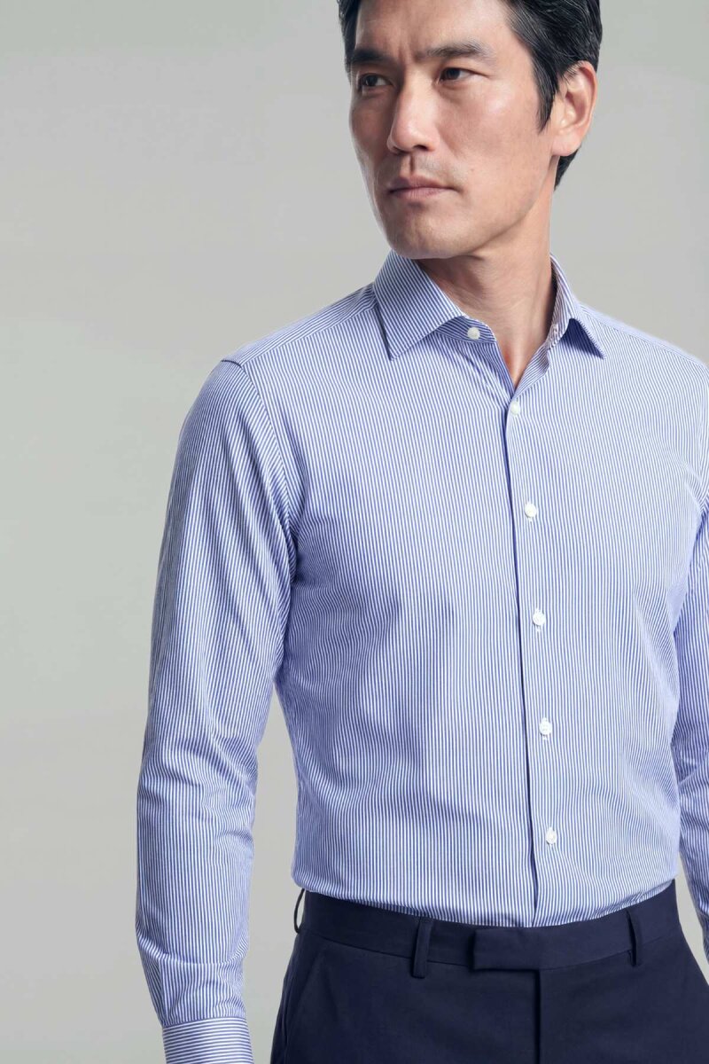 Regular Fit Erkek Uzun Kol Klasik A Yaka Pamuk Mavi Gömlek - 3