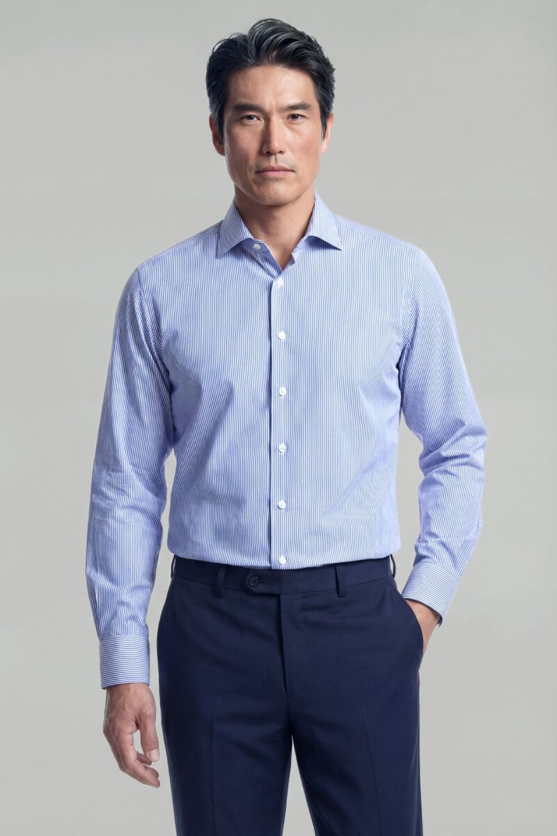 Regular Fit Erkek Uzun Kol Klasik A Yaka Pamuk Mavi Gömlek - 1