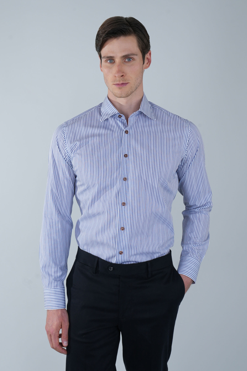 Regular Fit Erkek Uzun Kol Klasik Yaka Cepsiz Pamuk Lacivert Gömlek