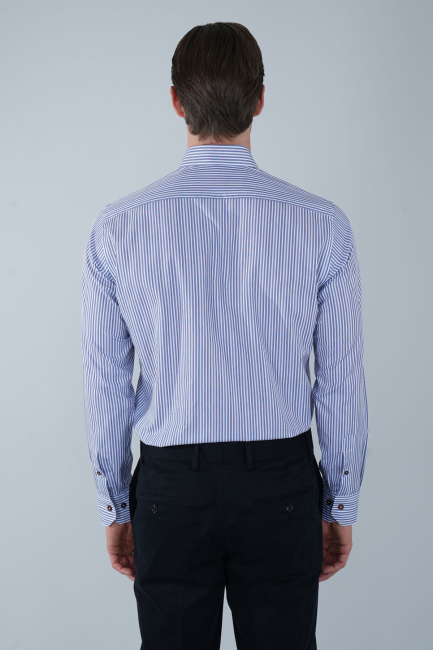 Regular Fit Erkek Uzun Kol Klasik Yaka Cepsiz Pamuk Lacivert Gömlek (1)