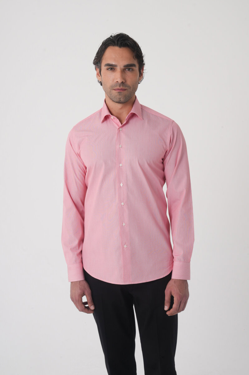 Regular Fit Erkek Uzun Kol Pamuk Kırmızı Gömlek - 1