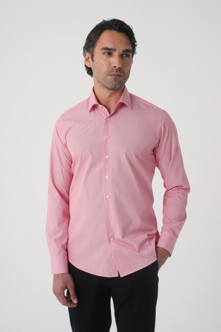 Regular Fit Erkek Uzun Kol Pamuk Kırmızı Gömlek - 2