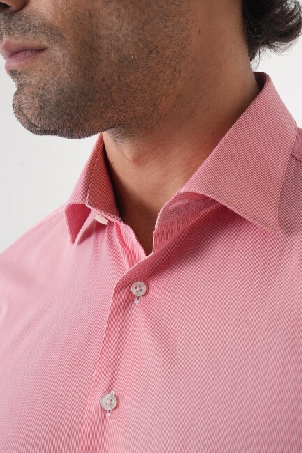 Regular Fit Erkek Uzun Kol Pamuk Kırmızı Gömlek - 4