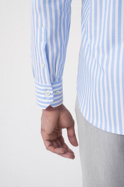 Regular Fit Erkek Uzun Kol Pamuk Mavi Gömlek - 7