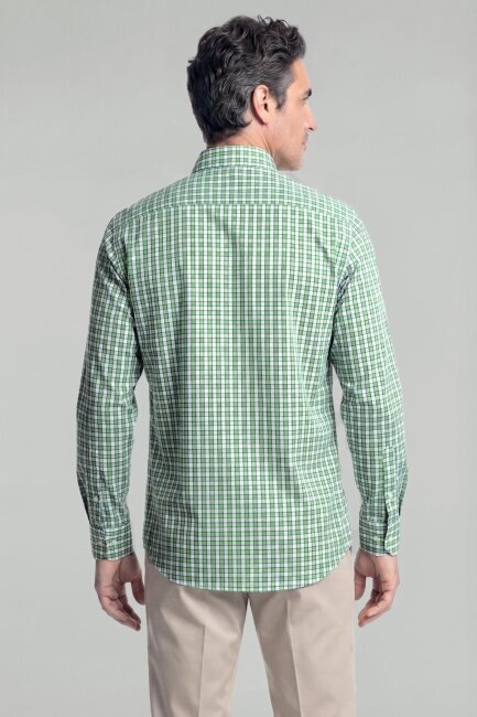 Regular Fit Erkek Uzun Kol Pamuk Yeşil Gömlek - 2