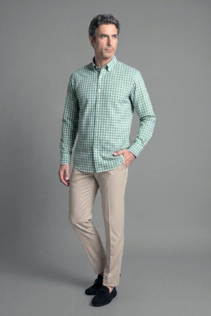 Regular Fit Erkek Uzun Kol Pamuk Yeşil Gömlek - 3