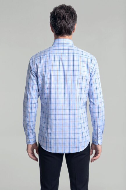 Regular Fit Erkek Uzun Kol Paşa Yaka Pamuk Mavi Gömlek - 2