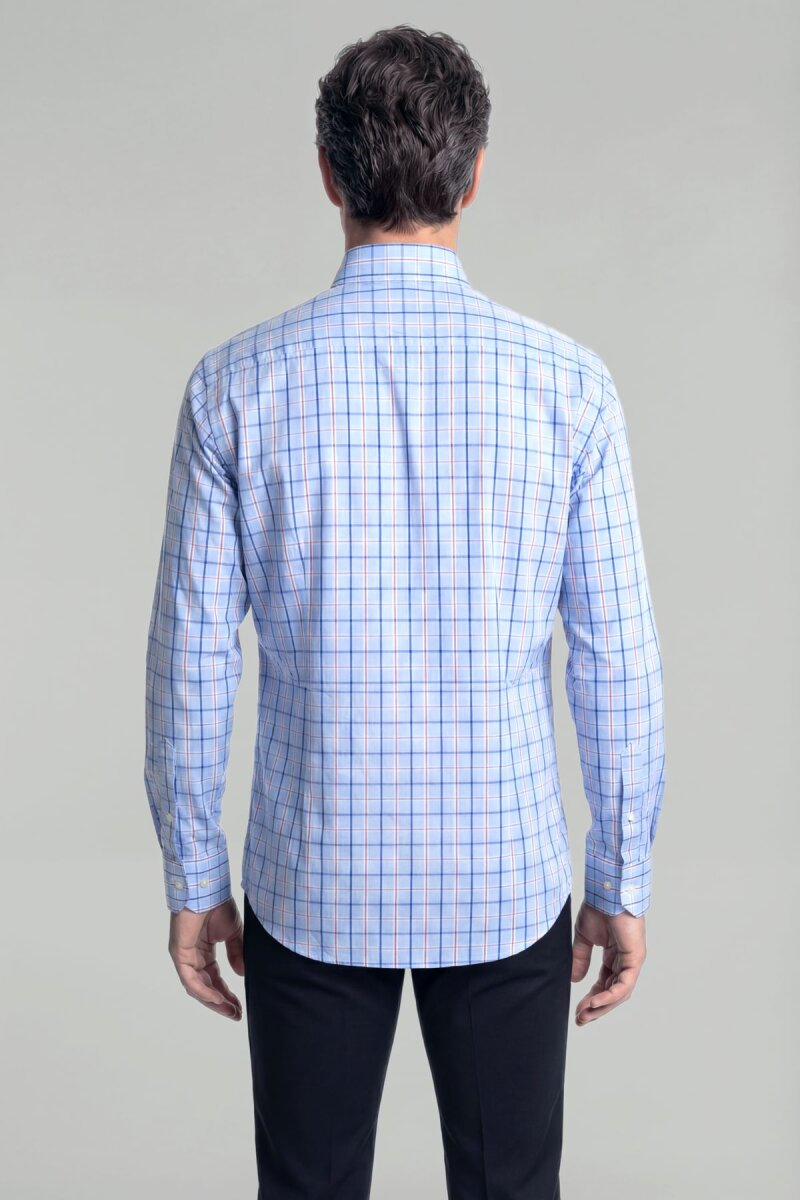 Regular Fit Erkek Uzun Kol Paşa Yaka Pamuk Mavi Gömlek - 2