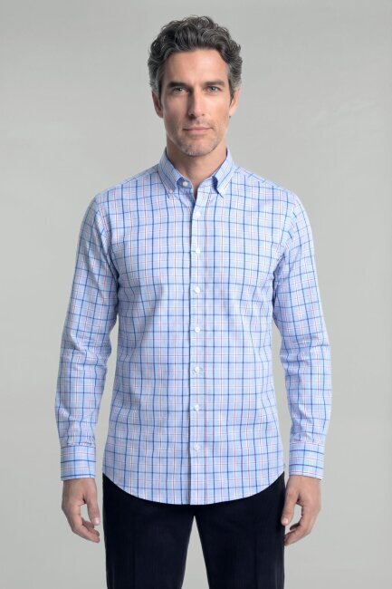 Regular Fit Erkek Uzun Kol Paşa Yaka Pamuk Mavi Gömlek - 1