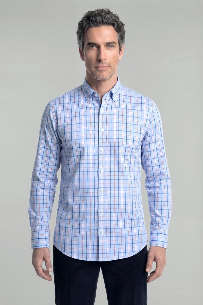 Regular Fit Erkek Uzun Kol Paşa Yaka Pamuk Mavi Gömlek - 1