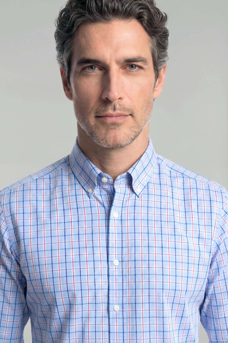 Regular Fit Erkek Uzun Kol Paşa Yaka Pamuk Mavi Gömlek - 3