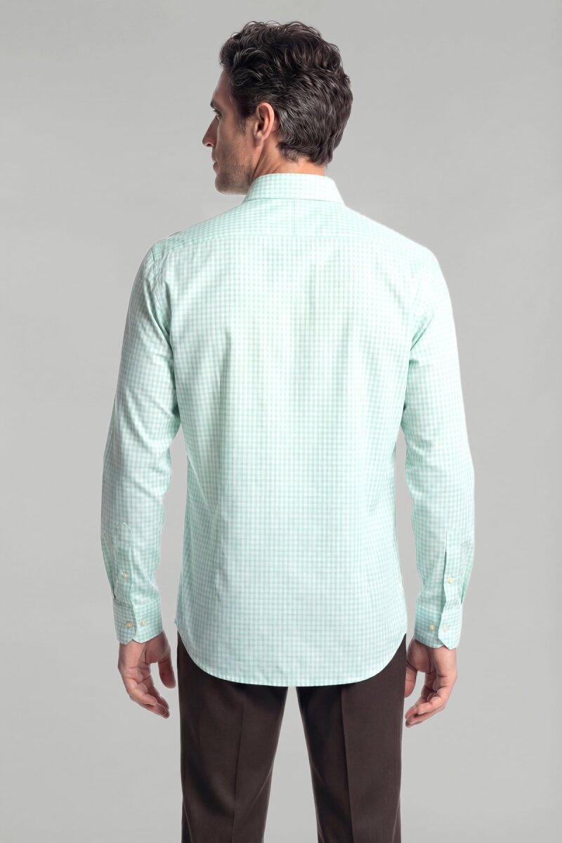 Regular Fit Erkek Uzun Kol Paşa Yaka Pamuk Yeşil Gömlek - 2