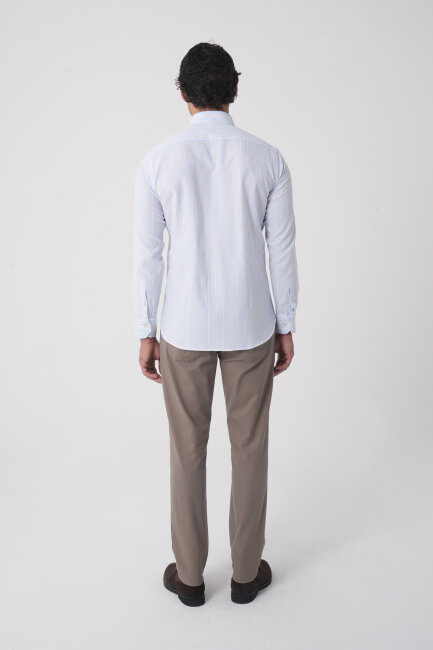 Regular Fit Erkek Uzun Kol Tek Cep Pamuk Mavi Gömlek - 6