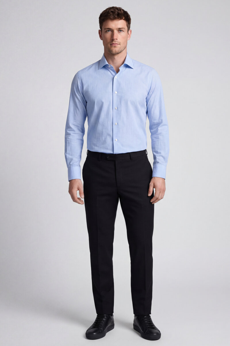 Regular Fit Erkek Uzun Kollu Cepsiz Mavi Gömlek - 5