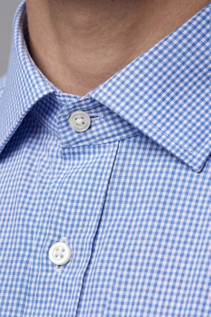 Regular Fit Erkek Uzun Kollu Cepsiz Mavi Gömlek - 3